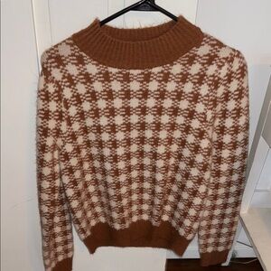 Heartloom Brown and Cream Checkered Turtleneck Sweater